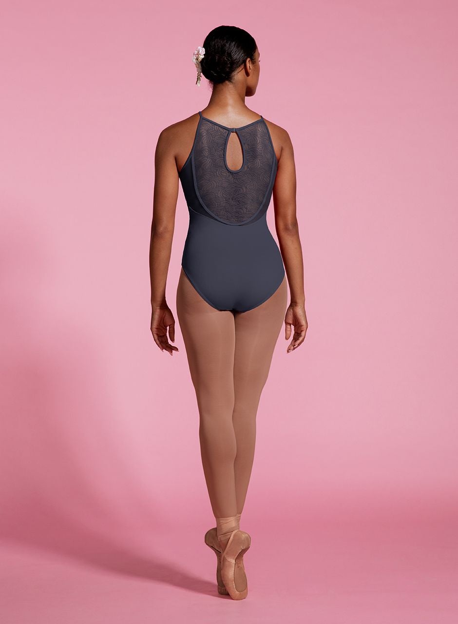 High Neck Leotard with Spliced Lace Halter Style